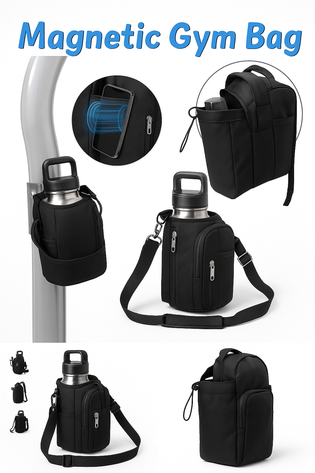 Magnetic Gym Bag Pro – All-in-One Sports Bag with Magnetic Mount, Bottle Holder & Phone Pocket